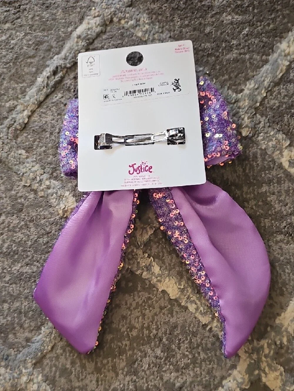Justice Lavender Sequin Bow Hair Barrette